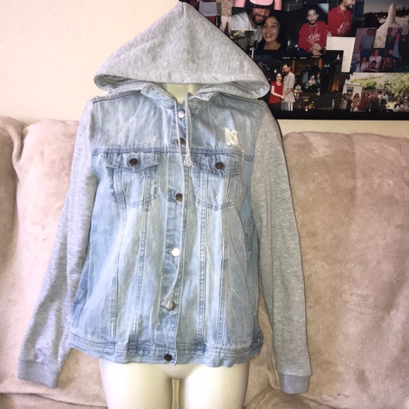 Forever 21 life in progress jean and sweat hooded jacket US medium 💕 - Picture 1 of 9